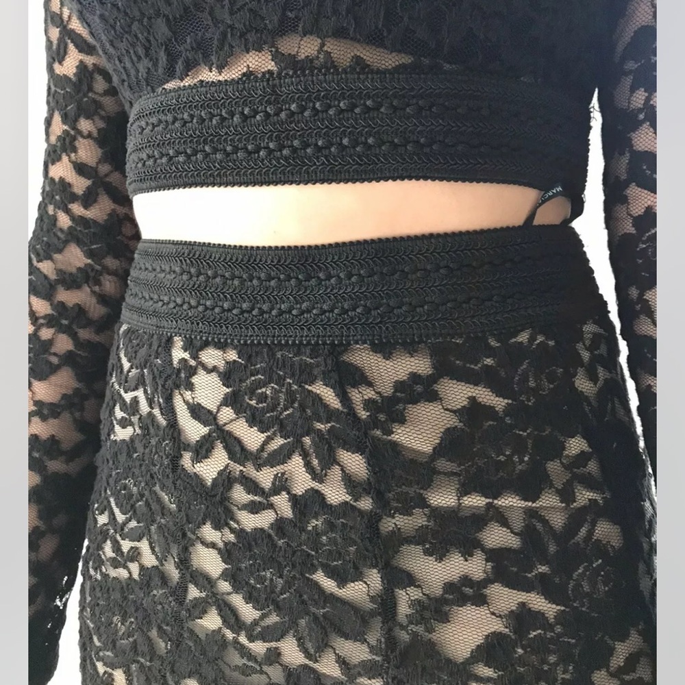 New Guess Marciano Lace Skirt Set Long Sleeve Crop Top M 6 - Picture 5 of 7